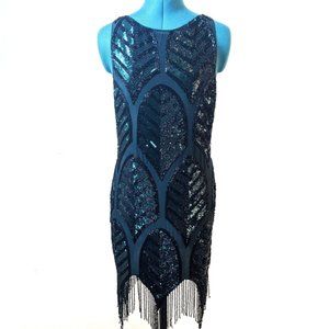 Haute Hippie, Emerald Green Beaded Sequin Vintage Inspired Flapper Dress 1920s